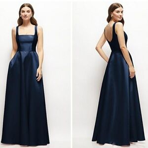 NWT Dessy Collection Ace Square Neck Satin Twill Maxi Dress Gown Size 12 3153
